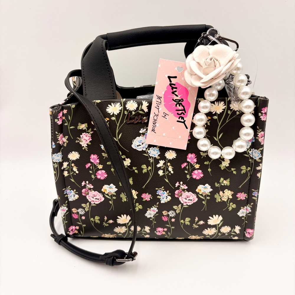 Luv Betsey by Betsey Johnson LBZION Black Floral Satchel Crossbody Bag  NEW